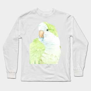 monk quaker green parakeet watercolor portrait Long Sleeve T-Shirt